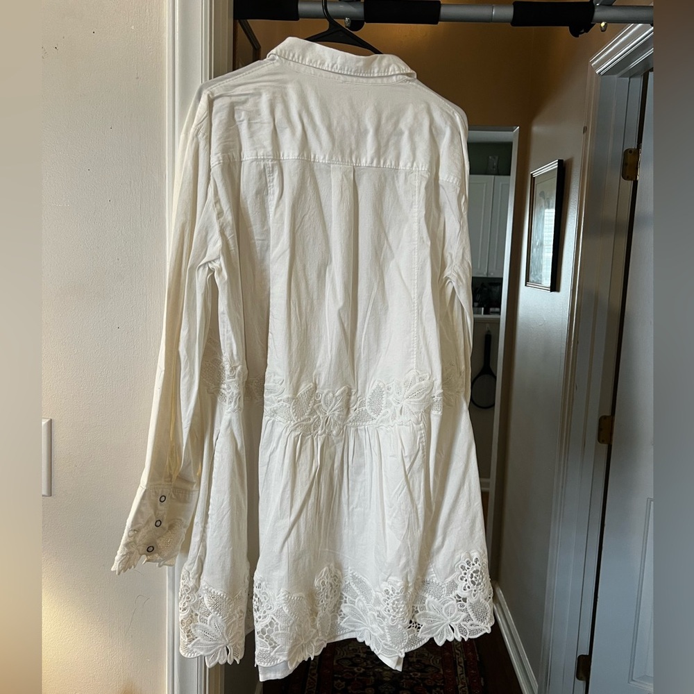 Free People Ivory Lace-Trim Button Front Mini Dress - Picture 4 of 8